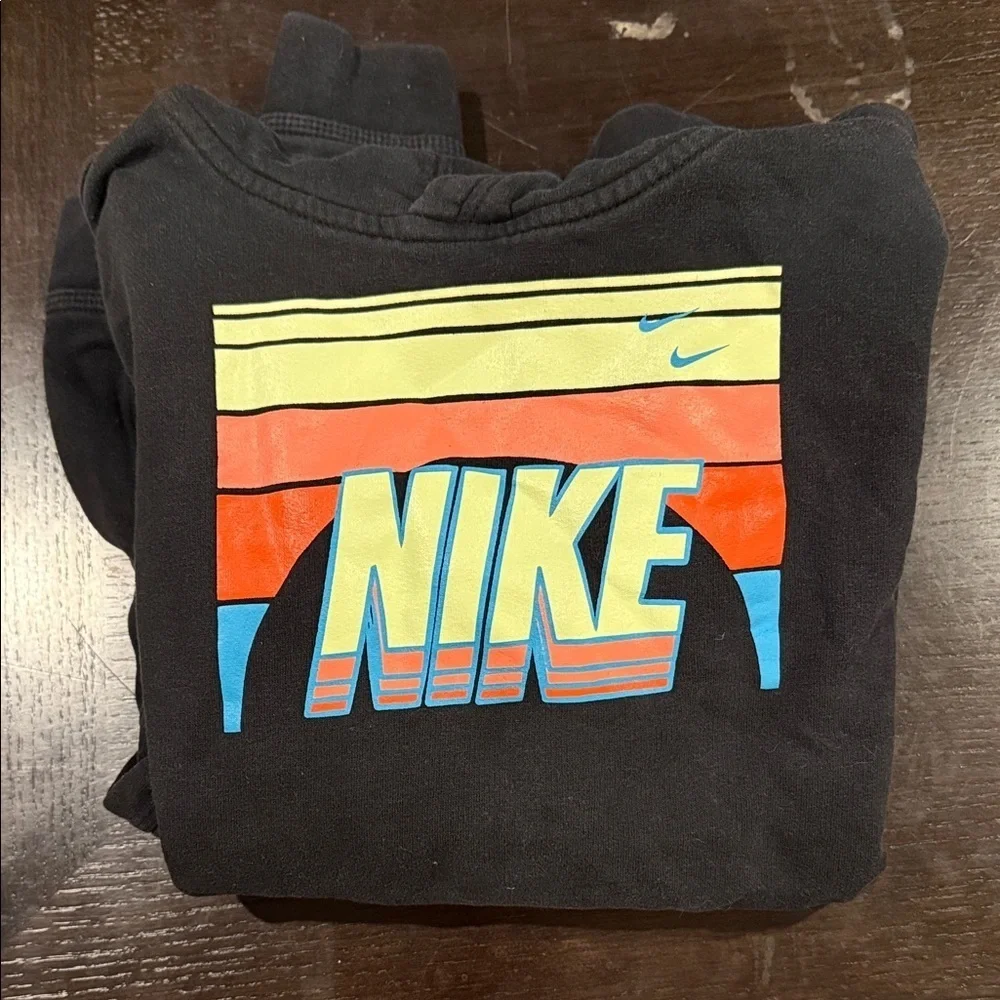 Nike Black Sweatshirt with Multicolor Stripes Youth XL Hoodie orange blue